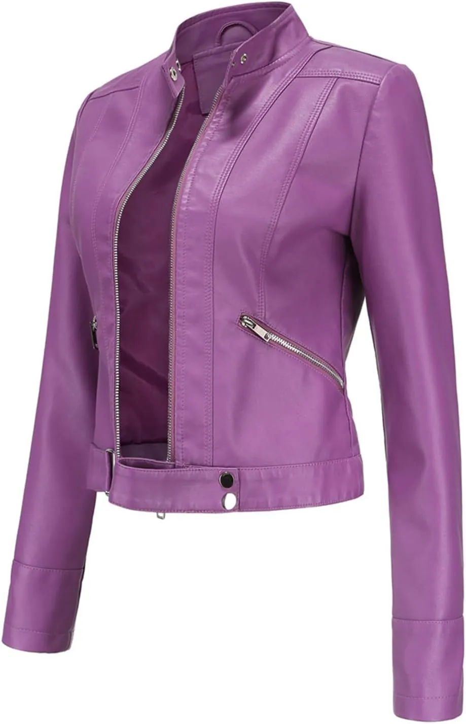 Womens Leather Jacket 2024 Collar PU Moto Biker Coat Motorcycle Jackets Zipper Faux Leather Going Out Outfits Y2k