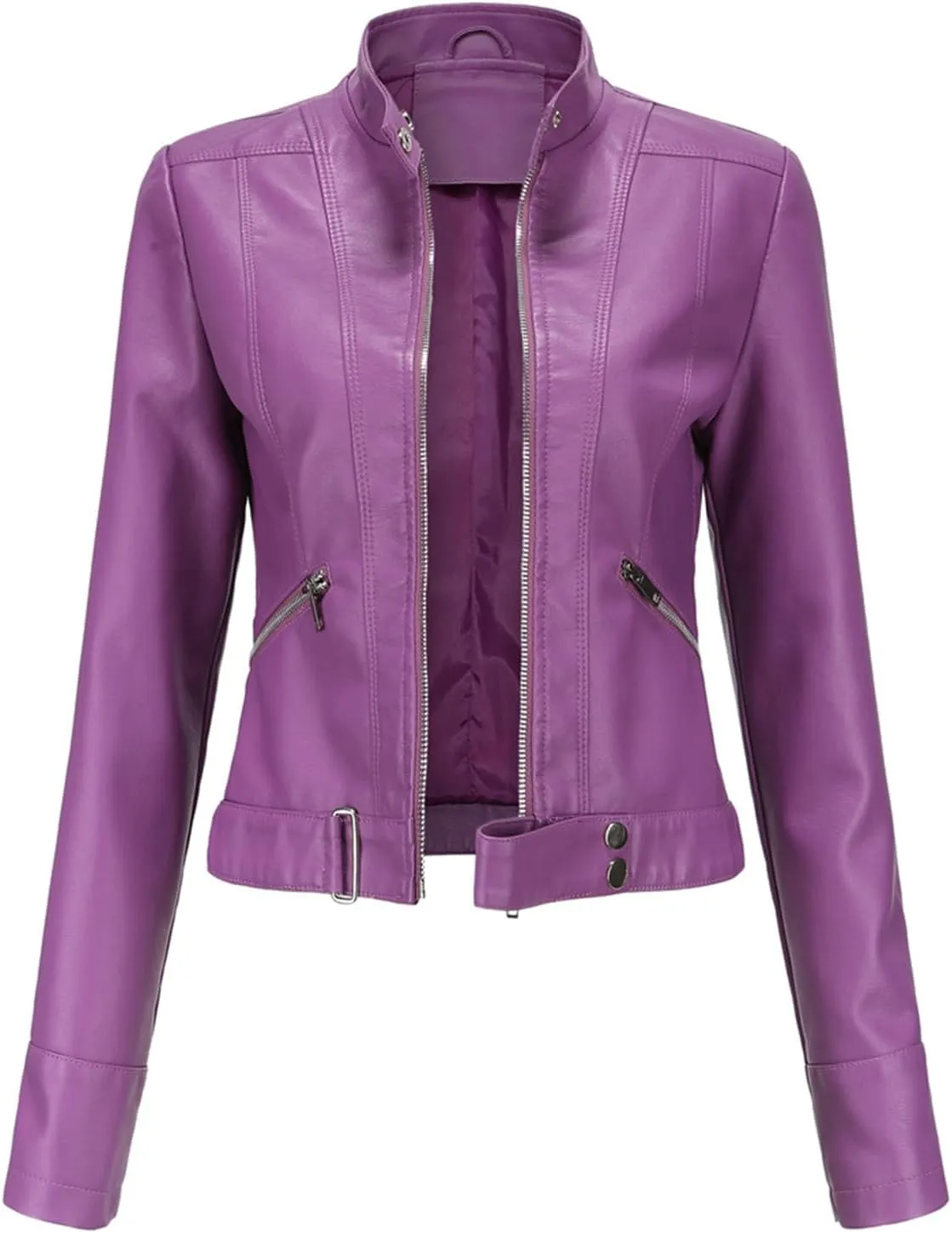 Womens Leather Jacket 2024 Collar PU Moto Biker Coat Motorcycle Jackets Zipper Faux Leather Going Out Outfits Y2k