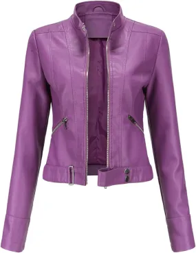 Womens Leather Jacket 2024 Collar PU Moto Biker Coat Motorcycle Jackets Zipper Faux Leather Going Out Outfits Y2k