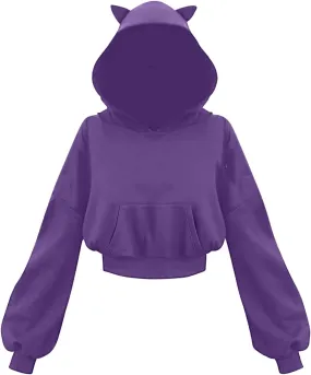Women's Long Sleeve Hoodie Crop Tops Cute Cropped Pullover Sweatshirt Fall Outfits Gothic Clothes Teen Girls 2024