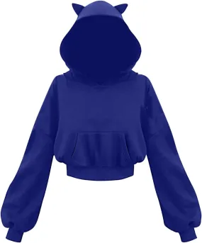 Women's Long Sleeve Hoodie Crop Tops Cute Cropped Pullover Sweatshirt Fall Outfits Gothic Clothes Teen Girls 2024