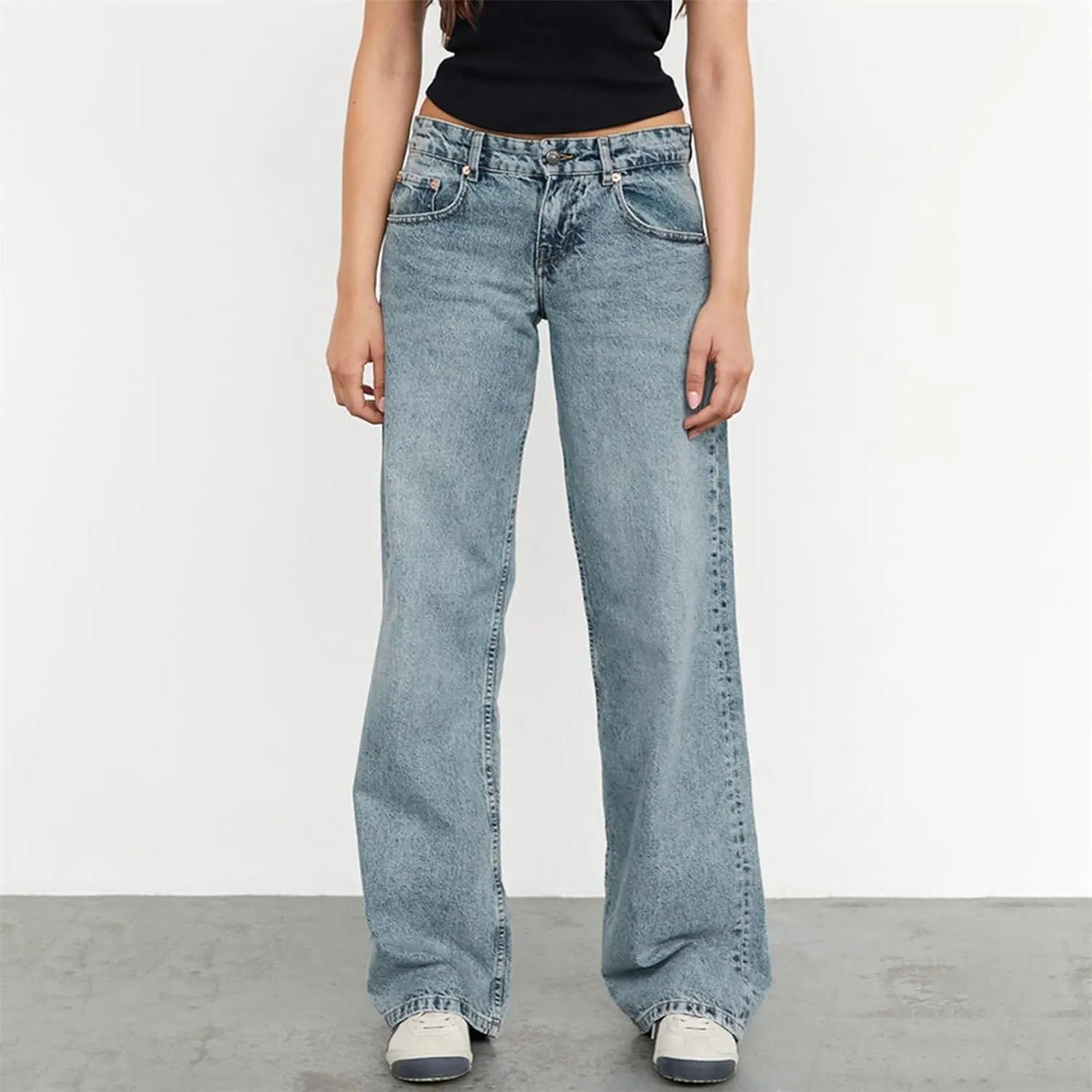 Womens Low Rise Mom Jeans Straight Leg Baggy Loose Fit Demin Pants Streetwear Classic Disco Retro Flared Denim Pants