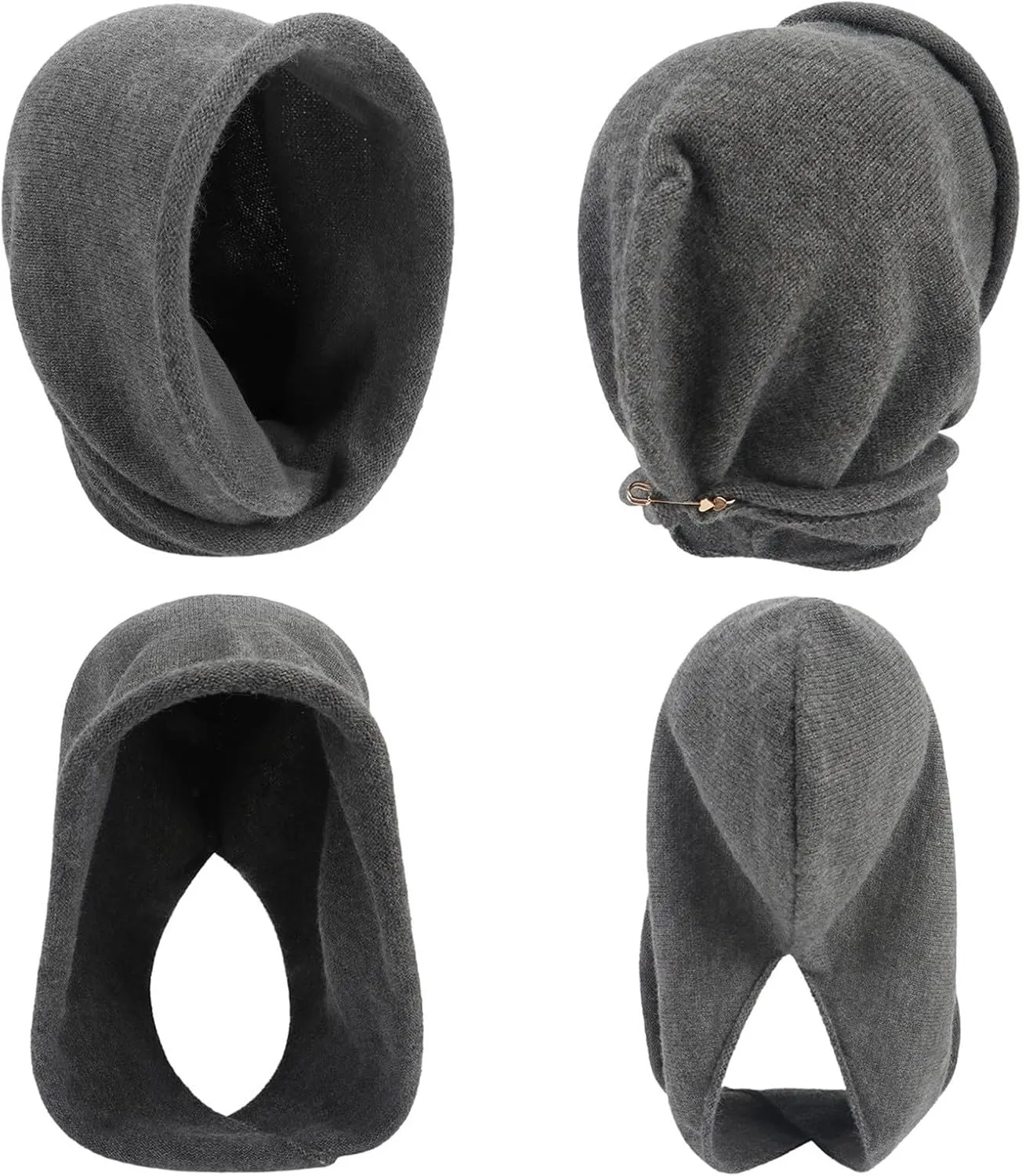 Women's Solid Color Winter Scarf Hat Combo Plush Knit Headscarf with Faux Caps