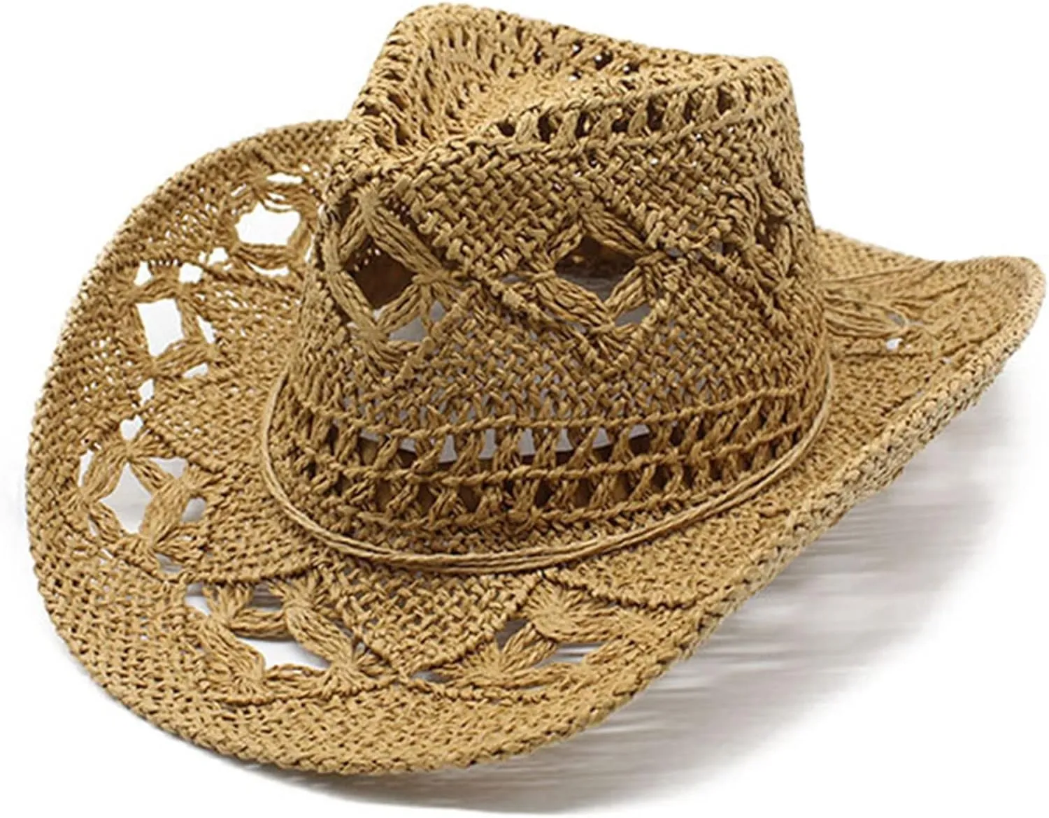 Womens Straw Cowboy Hats Western Beach Hats for Women Holiday Foldable Vacation Summer Sun Hat with Wide Brim