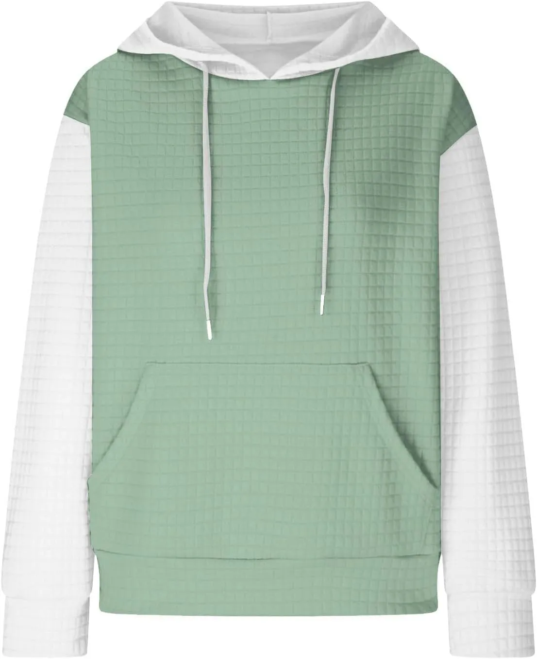 Womens Waffle Knit Hooded Sweatshirts Casual Long Sleeve Ladies Sweatshirts Tops Color Patchwork Hoodies Tops