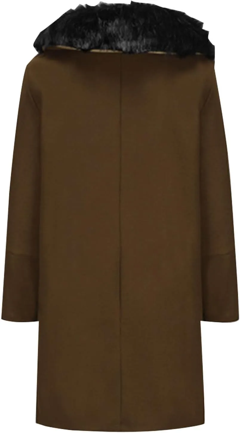 yardsong Mens Fashion Trench Coat Wool Blend Faux Fur Collar Lapel Pea Coats Double Breasted Slim Fit Winter Jackets