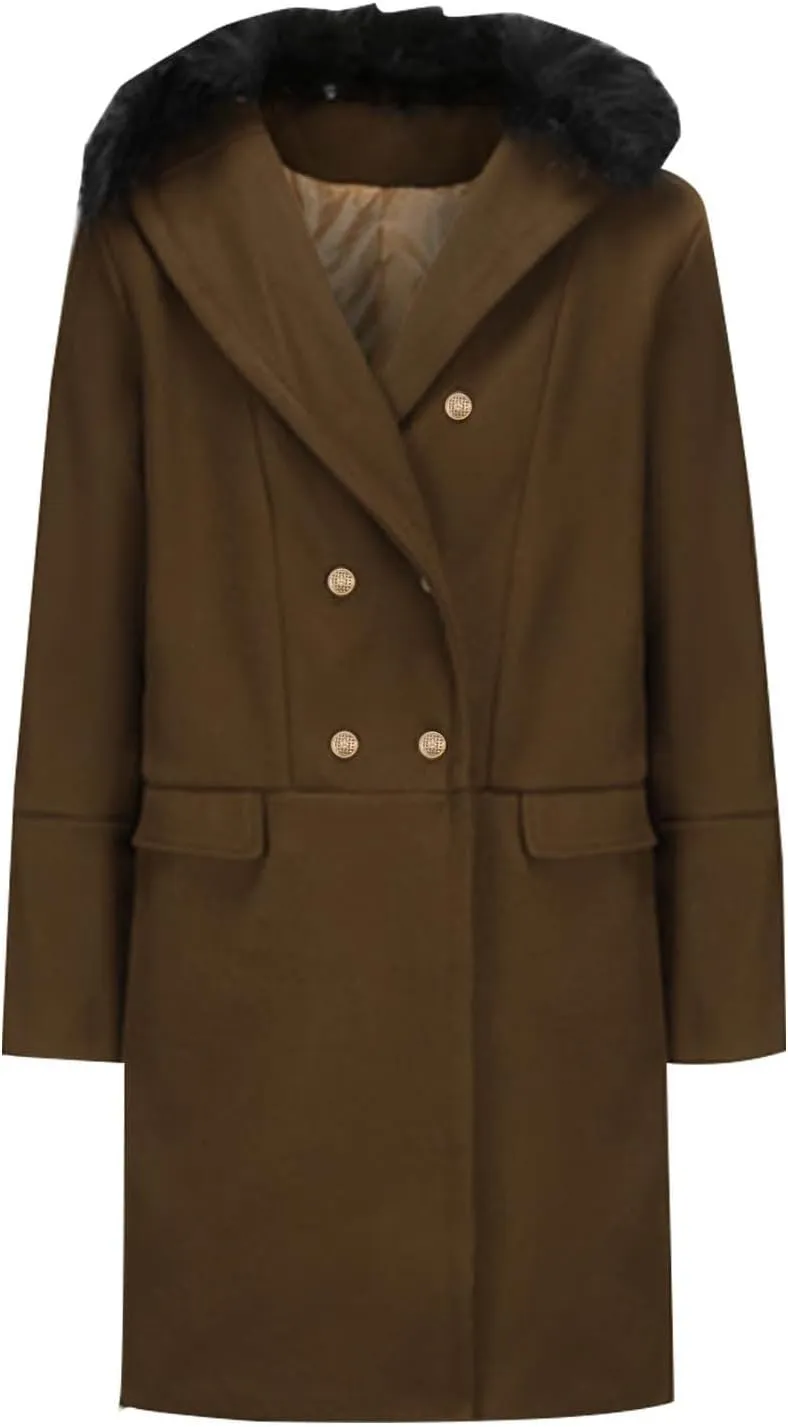 yardsong Mens Fashion Trench Coat Wool Blend Faux Fur Collar Lapel Pea Coats Double Breasted Slim Fit Winter Jackets