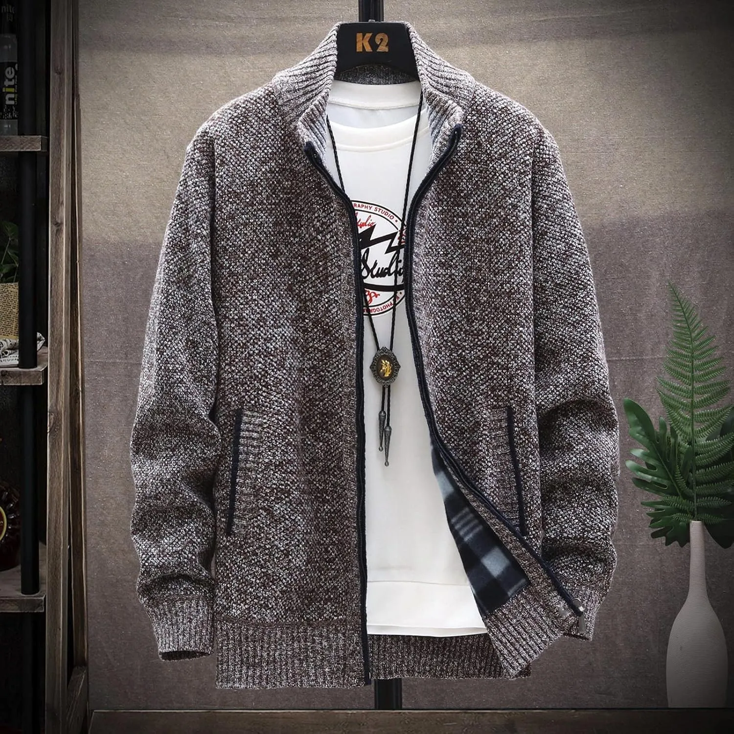 Ymosrh Mens Coats and Jackets Stylish Autumn Winter Men's Fashion Loose Cardigan Warm Lapel Hooded Jacket Sweater